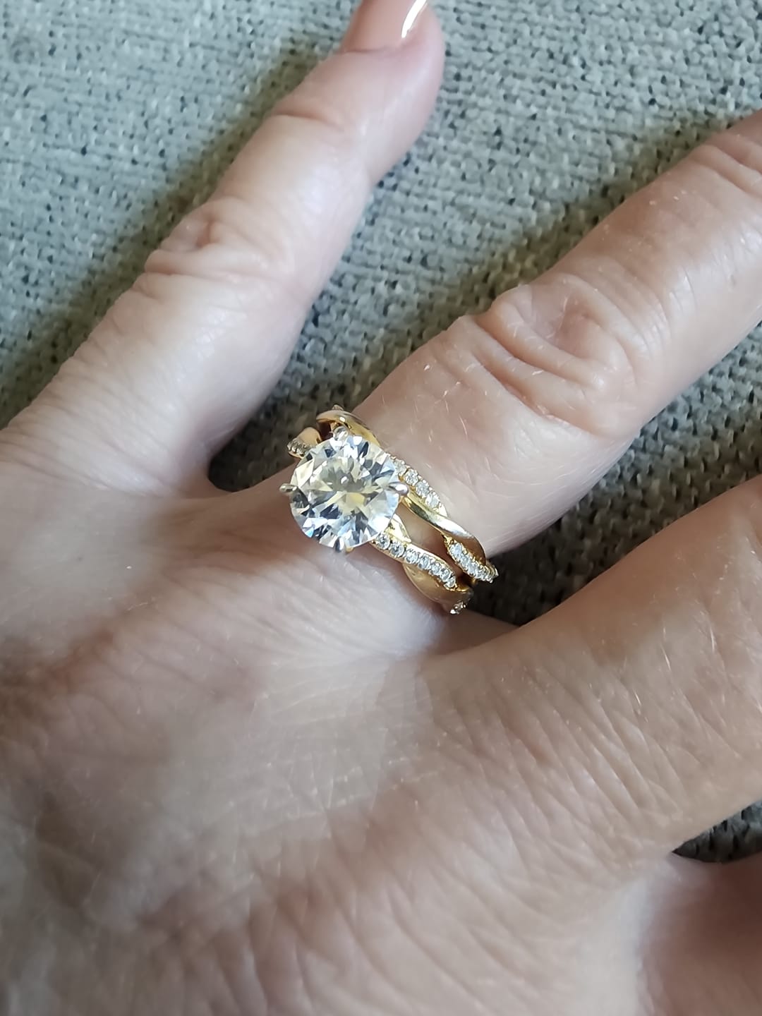 Customer photo review of Twisted Vine Moissanite Half Eternity Wedding Band Stackable Ring