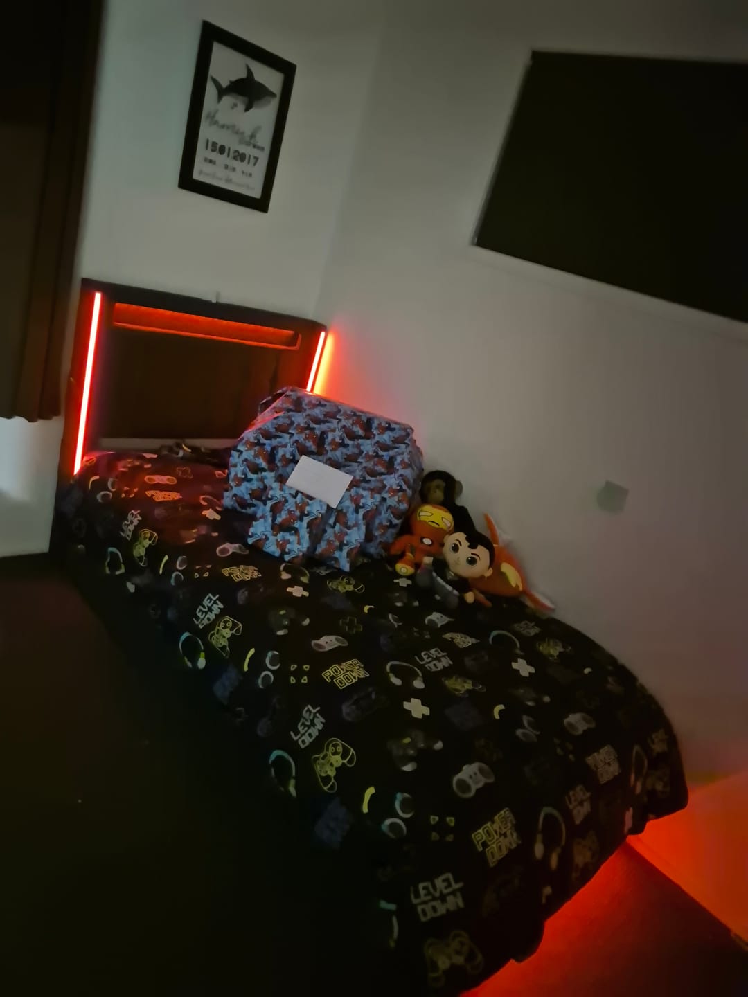 Customer photo review of Single Bed Frame RGB LED Headboard with Drawers