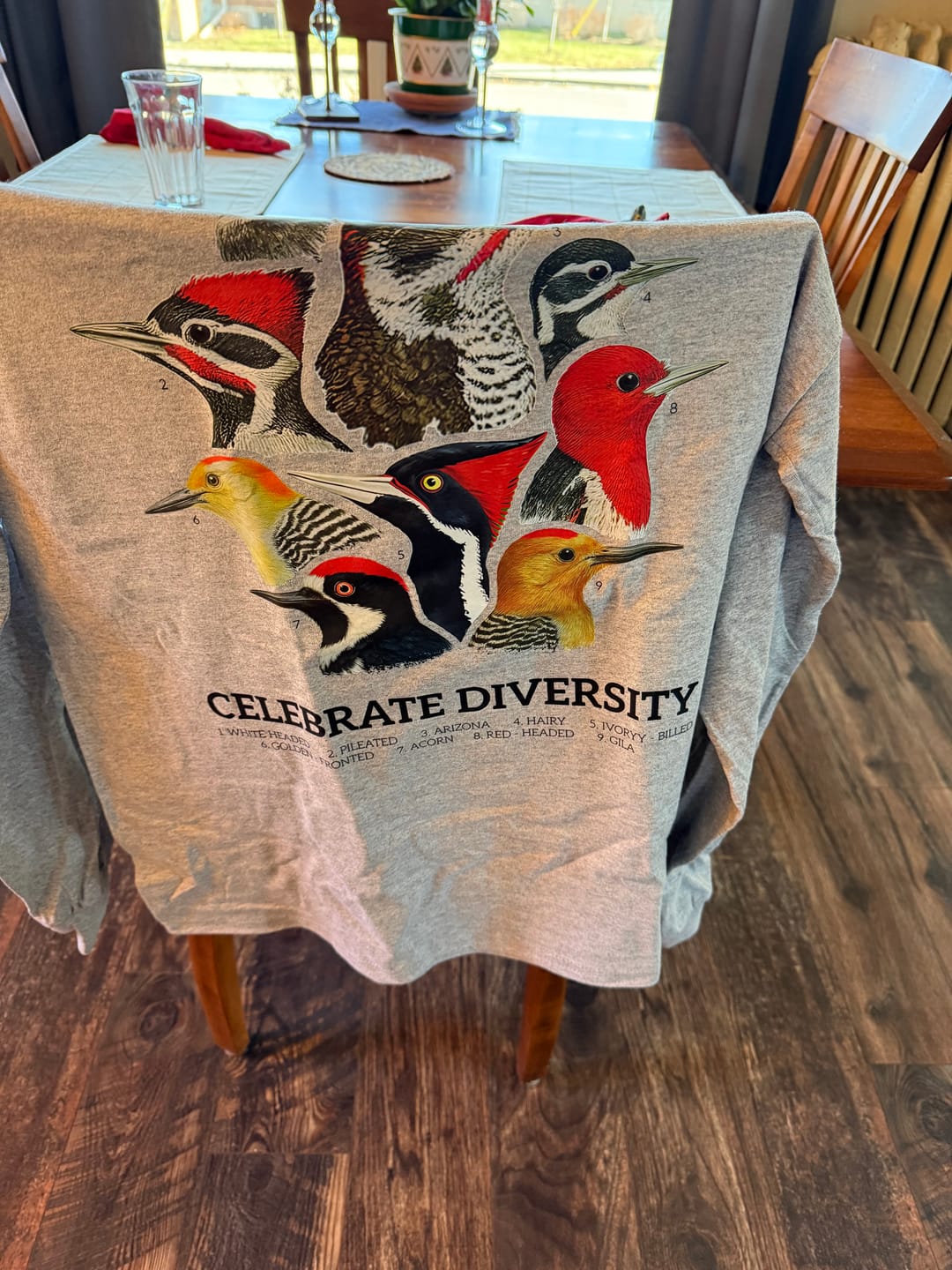Customer photo review of Celebrate Diversity Of Woodpeckers Long Sleeve T-shirt