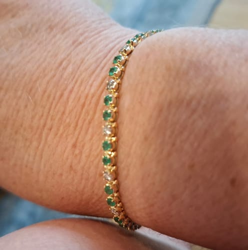Customer photo review of Emerald & Diamond Tennis Bracelet in 9ct Yellow Gold