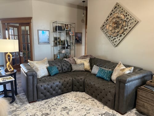Customer photo review of Teal Shatter Pillow Cover
