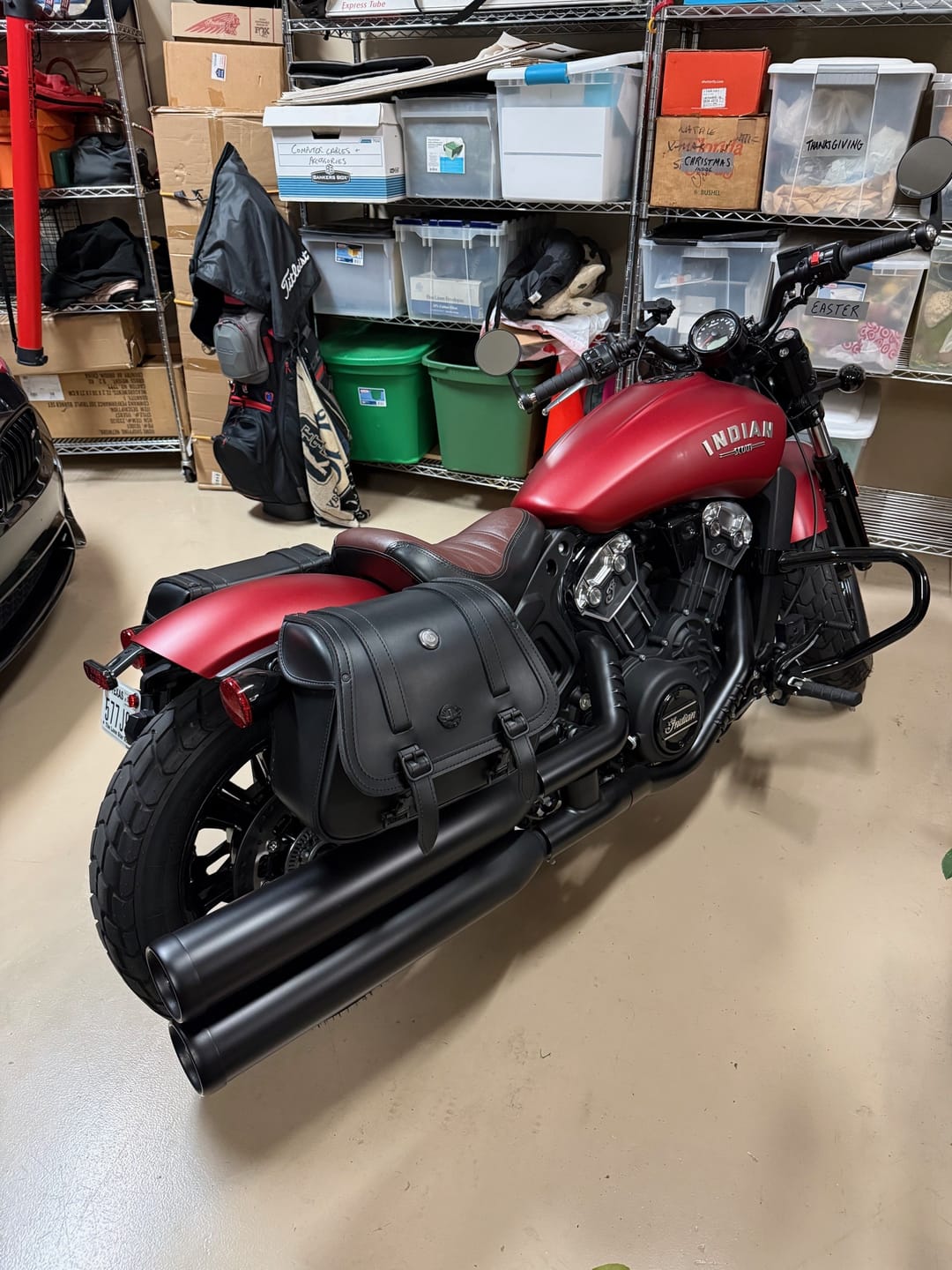 Customer photo review of 25L - SpiritBlade Large Indian Scout Bobber Leather Motorcycle Saddlebags