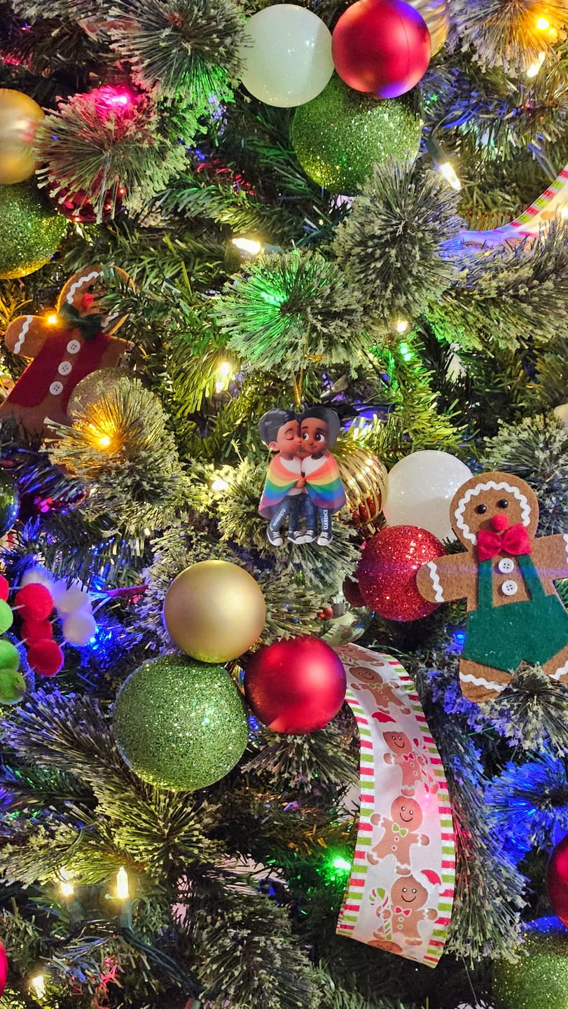Customer photo review of Pride Month LGBT Couple Love Is Love Personalized Acrylic Christmas Ornament