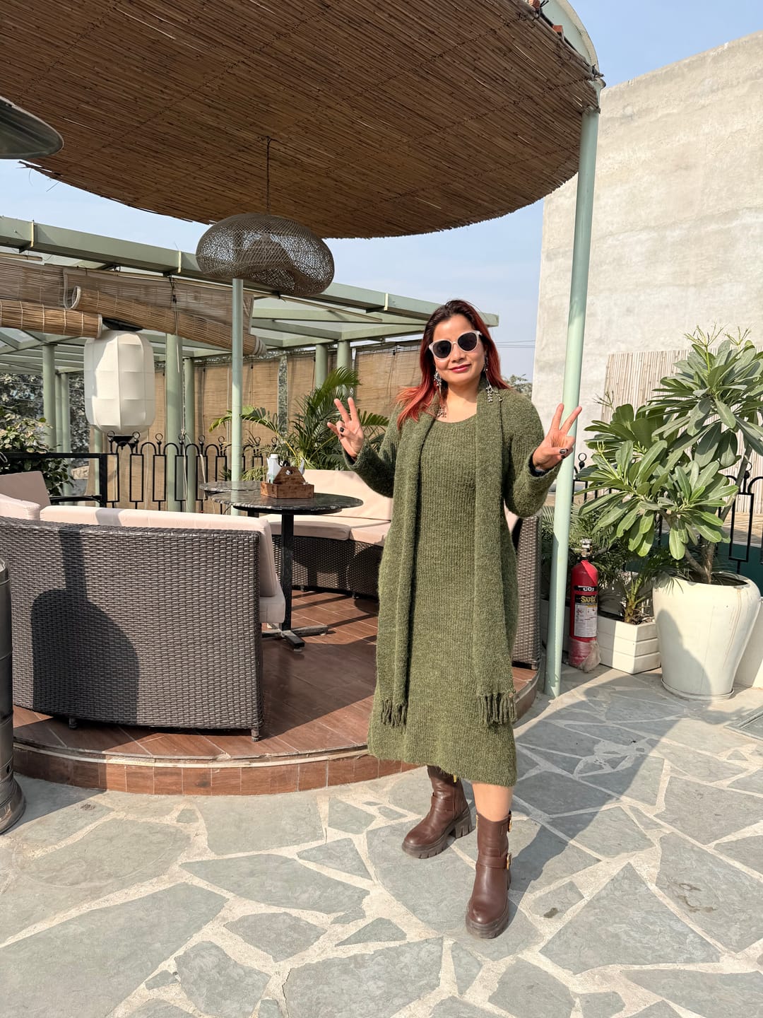 Customer photo review of Micola Woolen Dress With Scarf In Olive