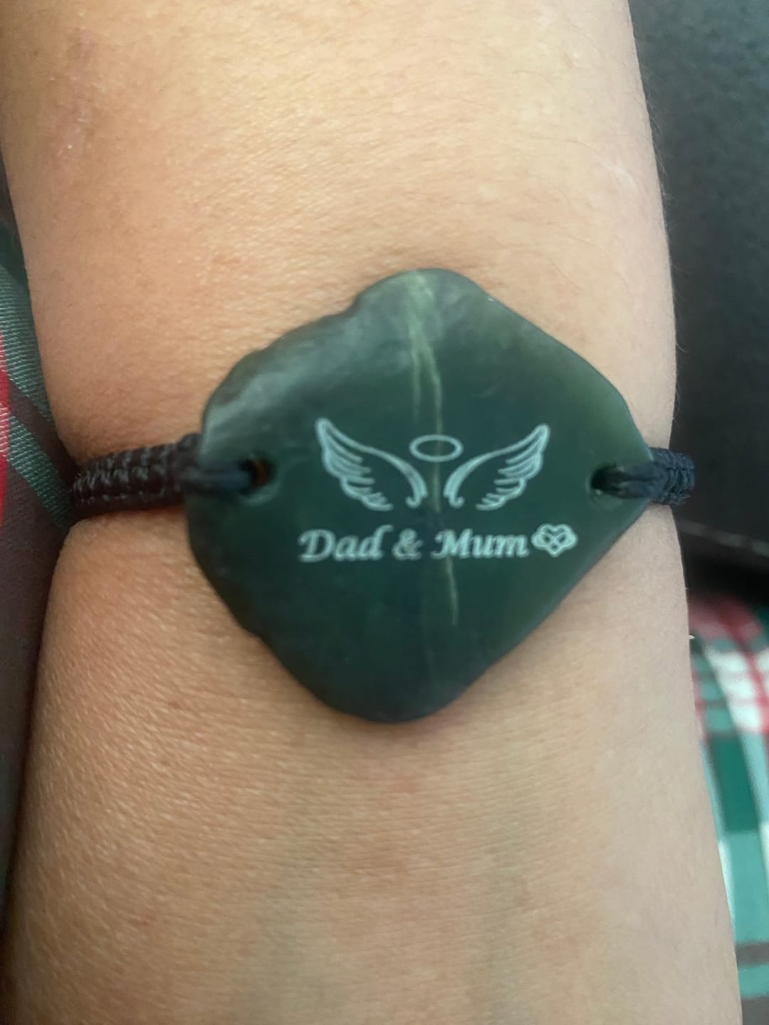 Customer photo review of Engraved Greenstone Bracelet