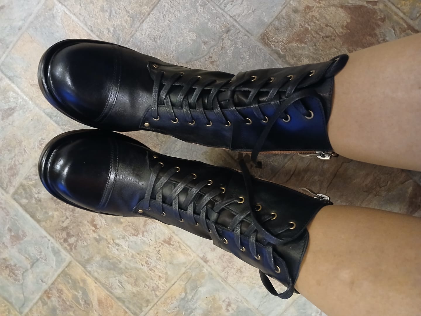 Customer photo review of Comfortable Genuine Leather Boots With Laces And Inside Zippers