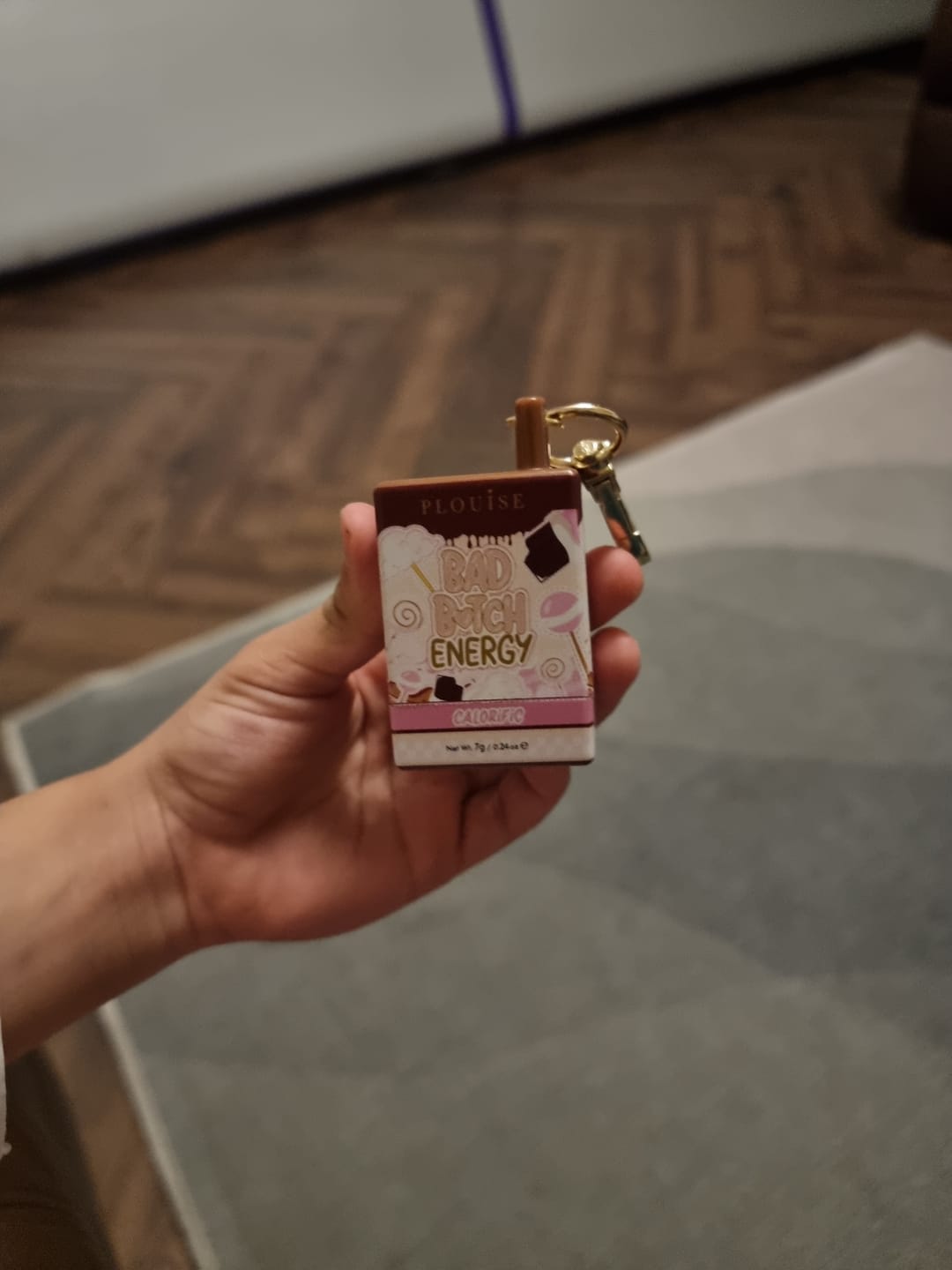 Customer photo review of P. Louise Bad Bitch Energy Keychain Lip Balm