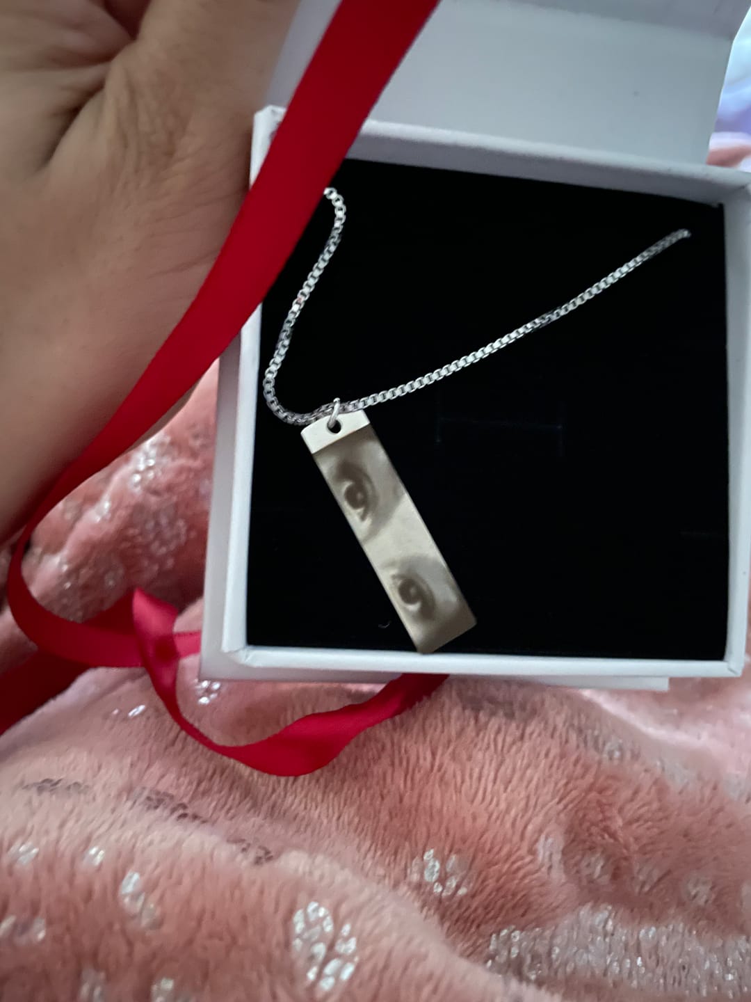 Customer photo review of Personalized Eye Photo Necklace