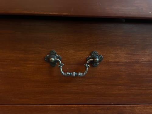 Customer photo review of Small Victorian Bronze Drawer Handle - Antique Style Swing Handle Pull 81mm longth