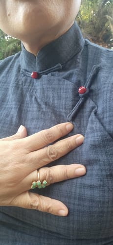 Customer photo review of Tang Mi 糖蜜 Molasses Republic of China Navy Plaid Pure Cotton Short Sleeve Qipao