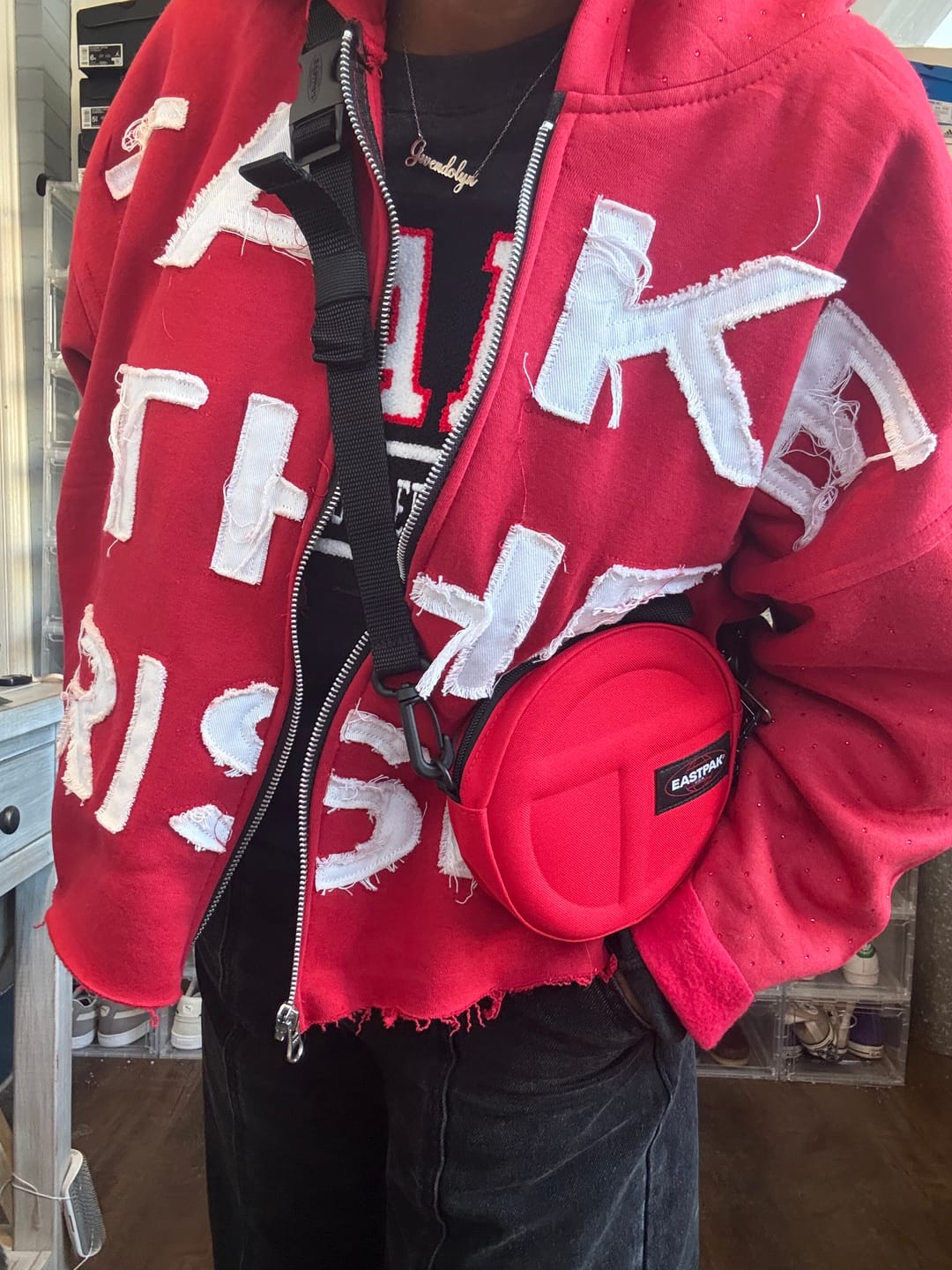 Customer photo review of TAKE THE RISK HOODIE (Red)