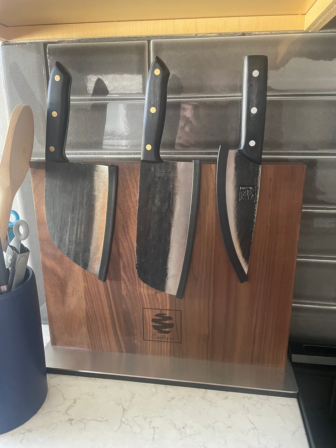 Customer photo review of Walnut Magnetic Knives Holder
