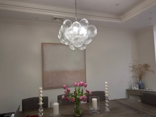 Customer photo review of Brass Cluster Ribbed Glass Globe Bubble Chandelier
