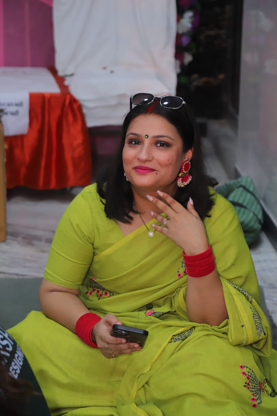 Customer photo review of Green Embroidery Mulmul Cotton Saree