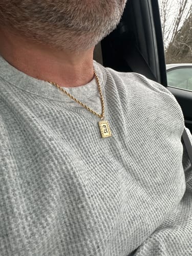 Customer photo review of 20mm Maile Heirloom Initial Plate Necklace