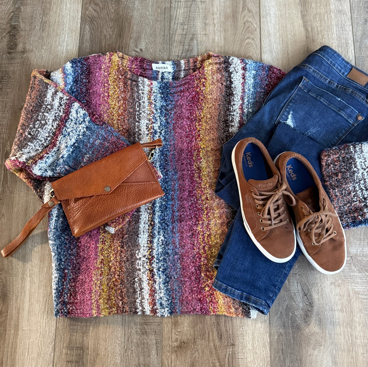 Customer photo review of Vertical Striped Boat Neck Sweater In Burgundy FINAL SALE