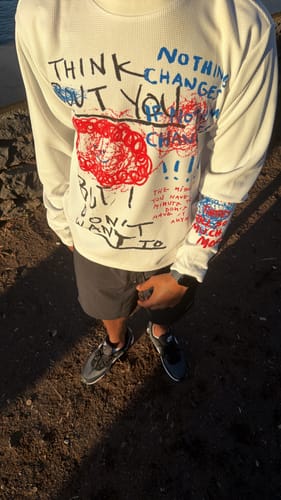 Customer photo review of Omirad Hand-Drawn Scribble Graphic Long Sleeve Tee