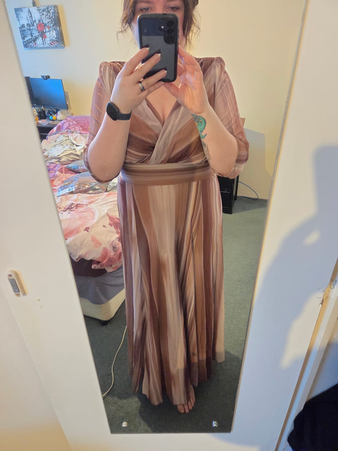 Customer photo review of Verity Coffee Cream Ikat Print Maxi Gown