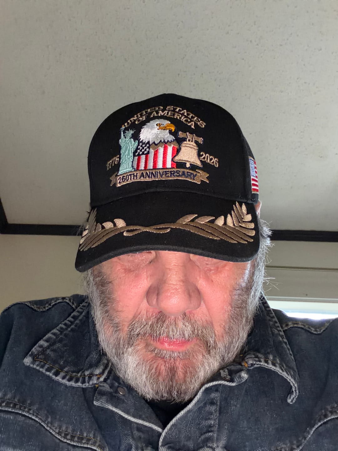 Customer photo review of (Exclusive) United States of America 250th Anniversary Embroidered Cap — Black Patriotic Hat (1776–2026)
