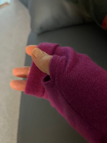Customer photo review of Magenta Purple Fingerless Gloves