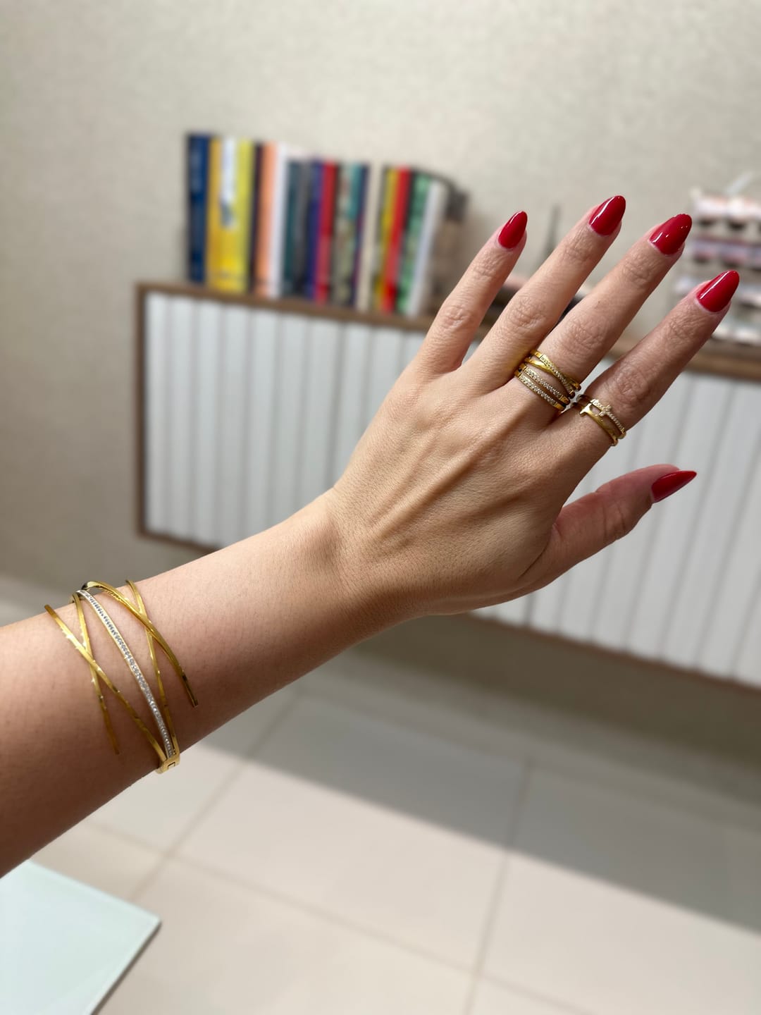 Customer photo review of Anel Duplo Camada Banhado em Ouro 18k