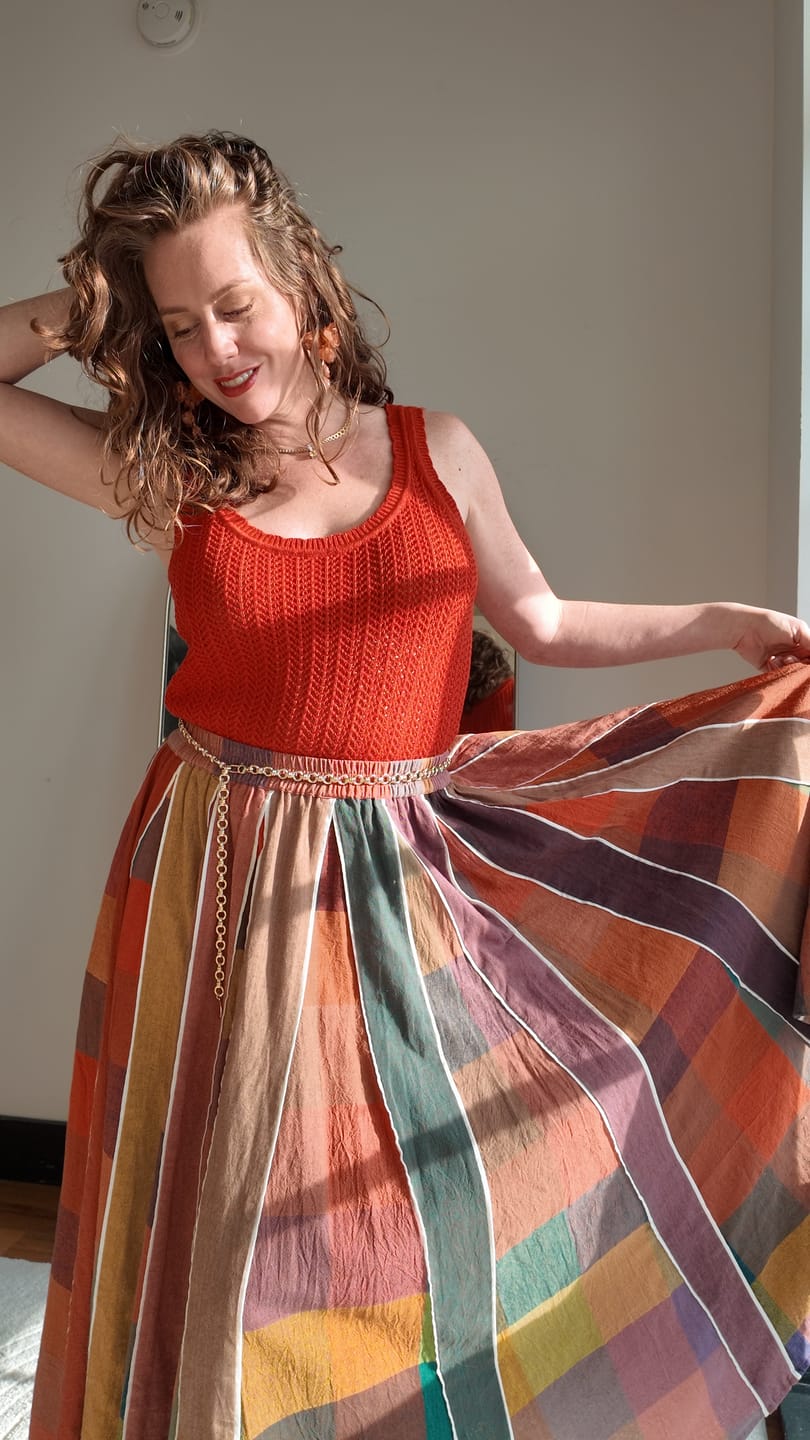 Customer photo review of KATE SKIRT | CONFETTI CHEX X STRIPES