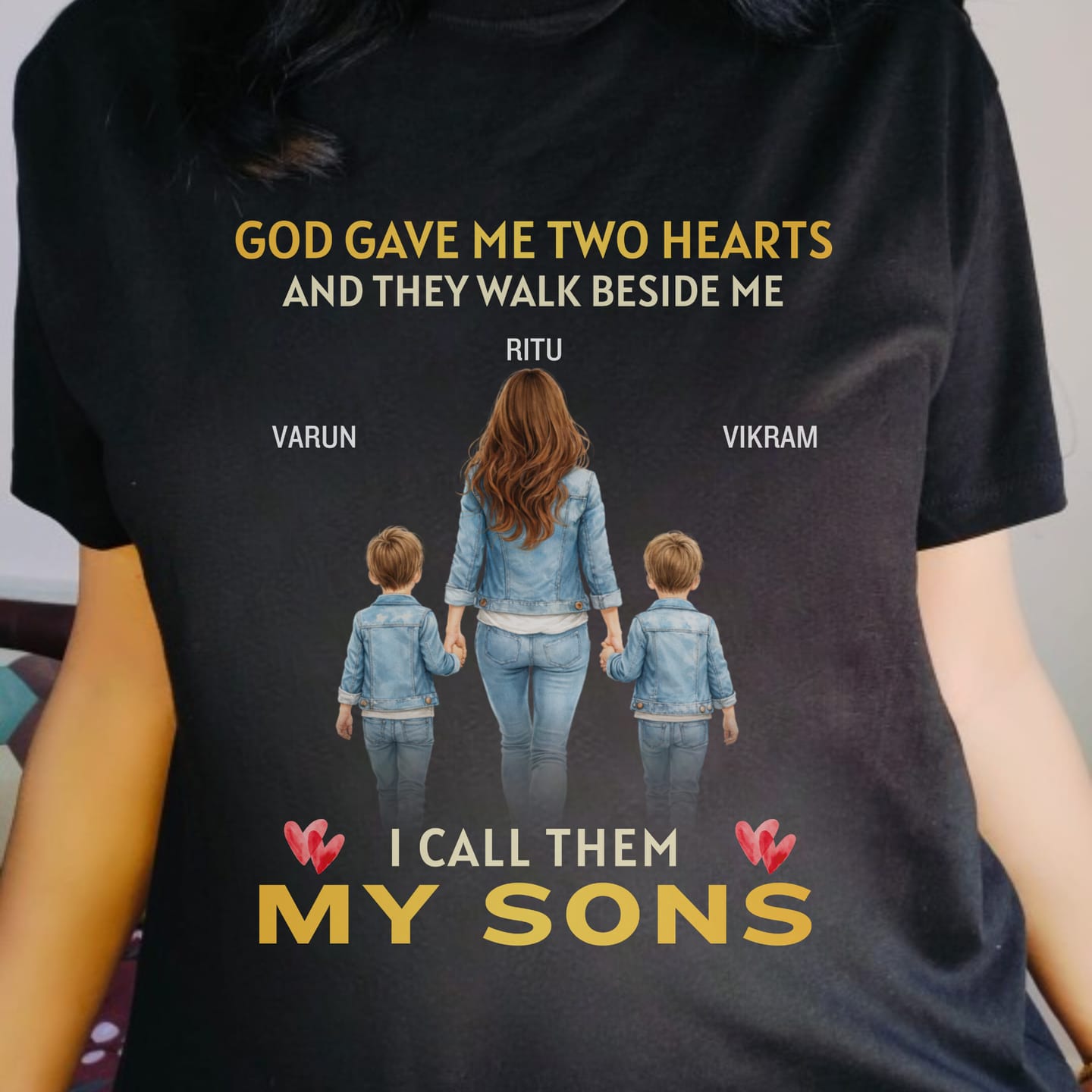 Customer photo review of CUSTOMIZED-MY HAPPINESS, MY DAUGHTERS (MOTHER & DAUGHTERS) CLASSIC T-SHIRT