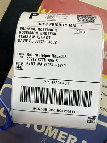 Customer's USPS shipping label for returning the SPOTMINDERS Tracking Card.