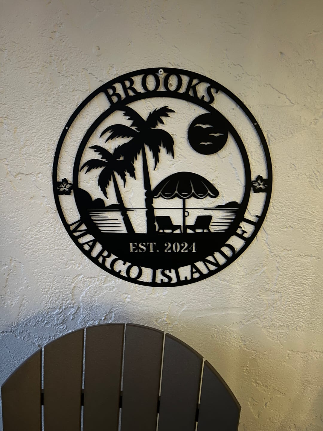 Customer photo review of Beach Palm Metal Sign