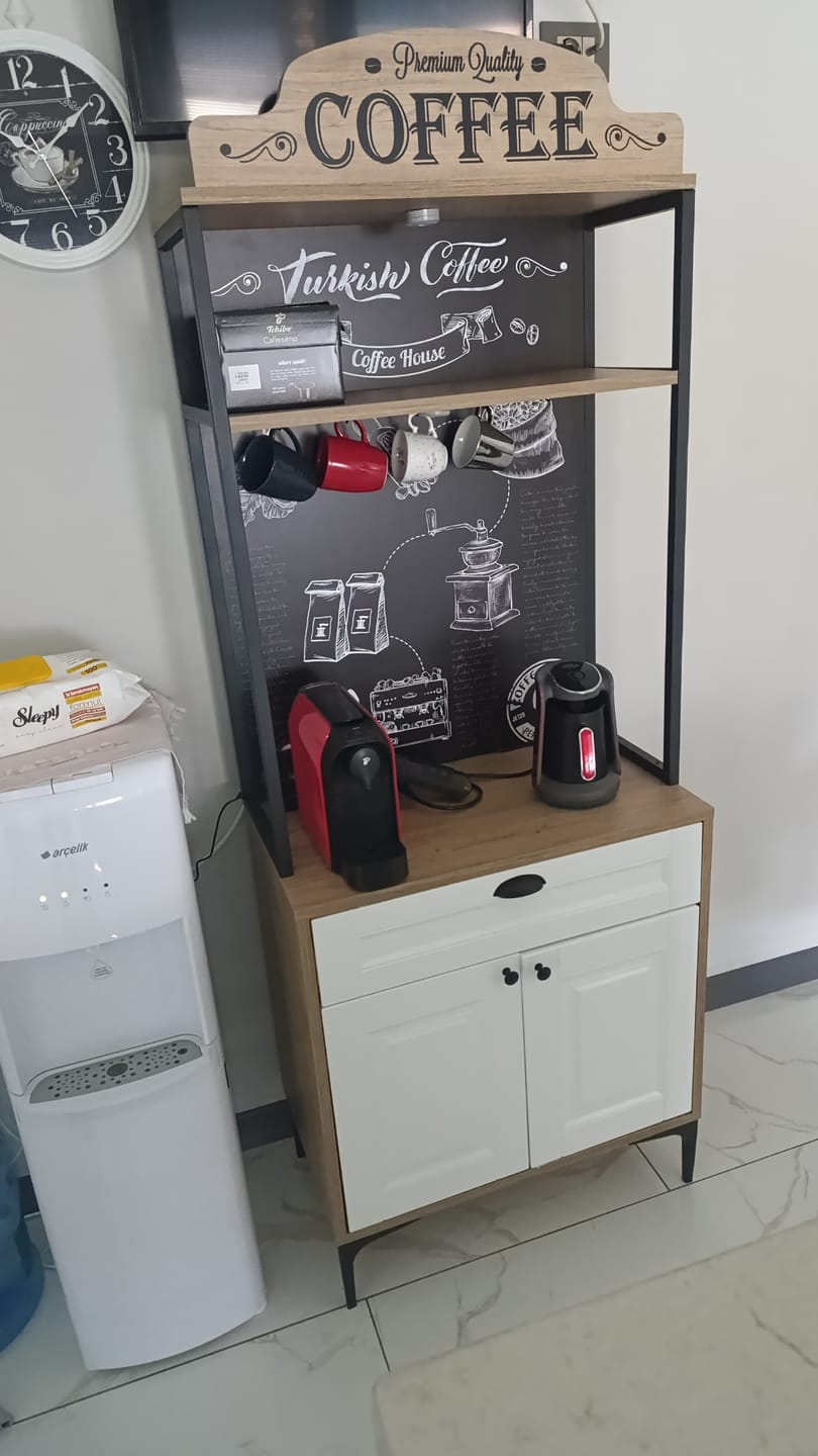 Customer photo review of Rani JE157 Işıklı Kahve Köşesi Membran Kapaklı Çekmeceli Çok Amaçlı Mutfak Dolabı Sepet Ceviz - Beyaz