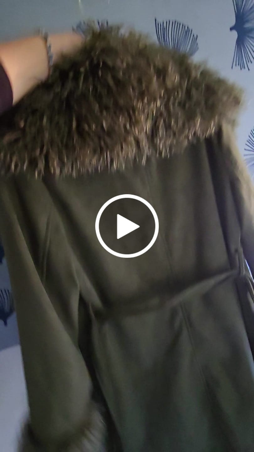 Customer video review of GILDA-OLIVE FAUX FUR TRENCH JACKET