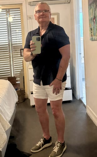 Customer photo review of Stretch Knit Short Sleeve Shirt - Taupe