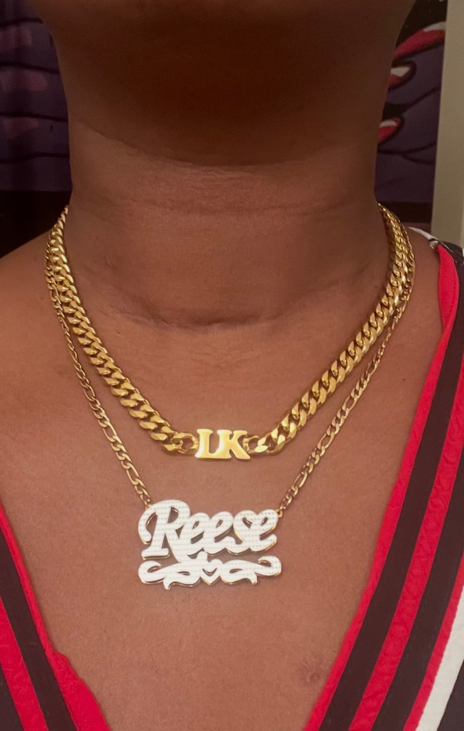 Customer photo review of Double Plated Heart Title Name Necklace w/ Figaro Chain