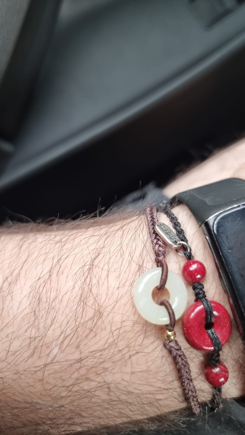 Customer photo review of Buddha Stones Natural Hetian Jade Peace Buckle Fu Character Protection Luck Braided Bracelet