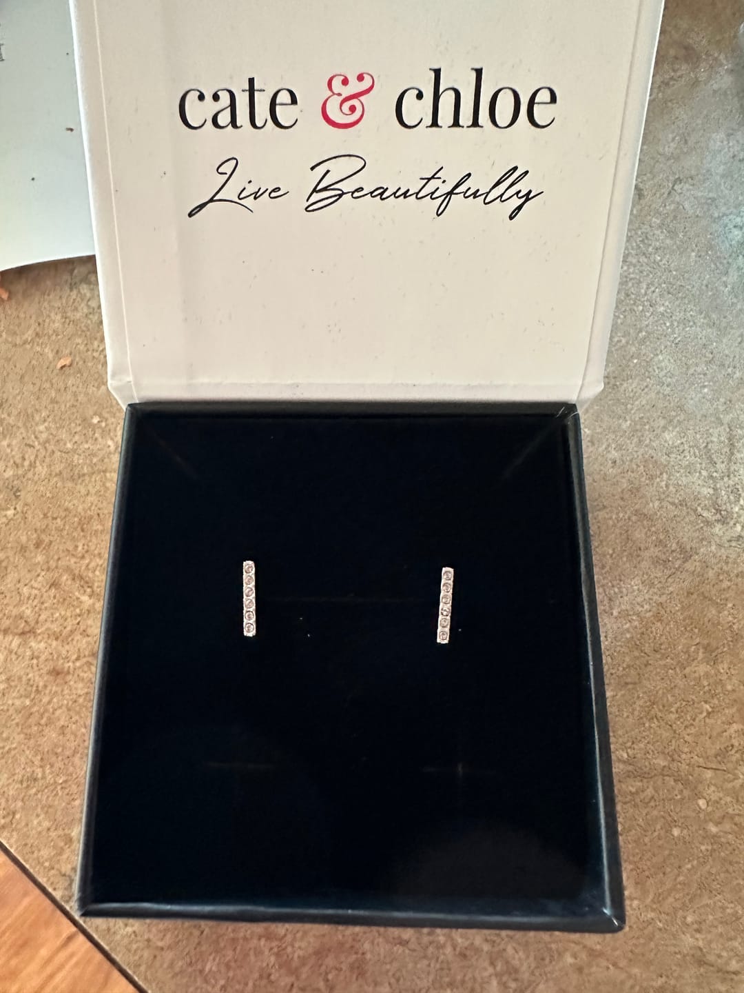 Customer photo review of Hayden 18k White Gold Plated Linear Stud Earrings with Swarovski Crystals