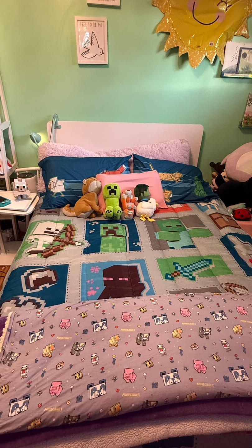 Customer photo review of Minecraft Pixel Pals Bamboo Sherpa Blanket