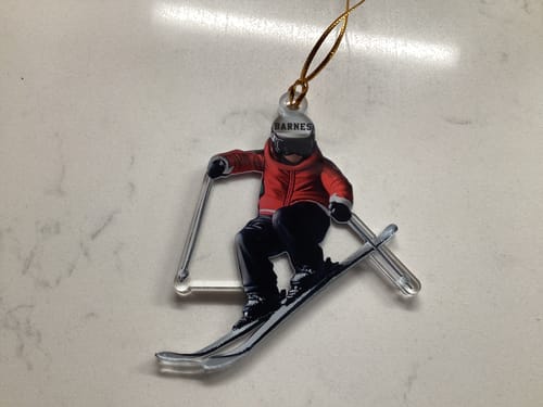 Customer photo review of Personalized Skiing Christmas Ornaments, Gifts for Skiers and Snowboarders
