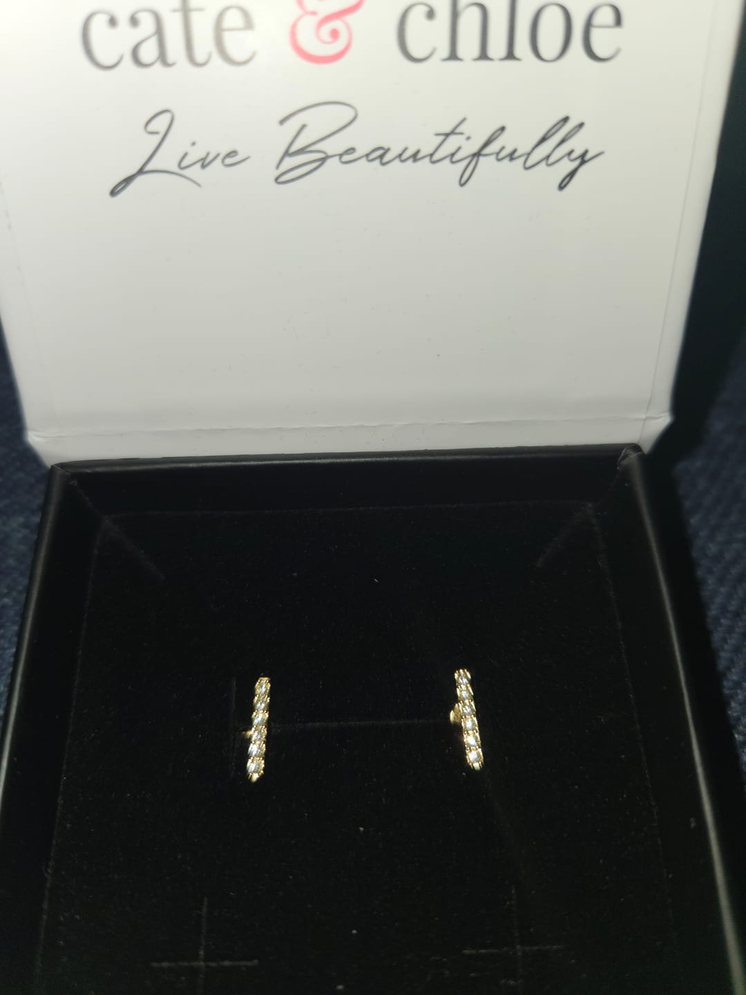 Customer photo review of Hayden 18k White Gold Plated Linear Stud Earrings with Swarovski Crystals