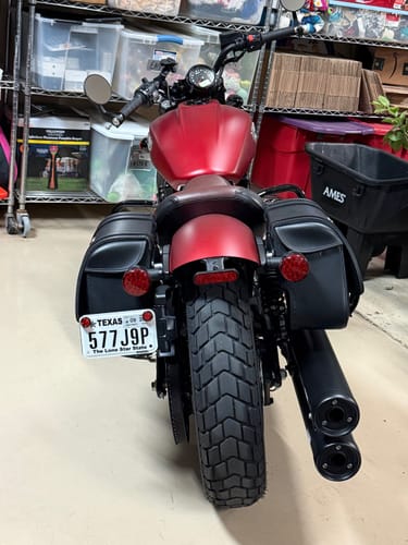 Customer photo review of 25L - SpiritBlade Large Indian Scout Bobber Leather Motorcycle Saddlebags