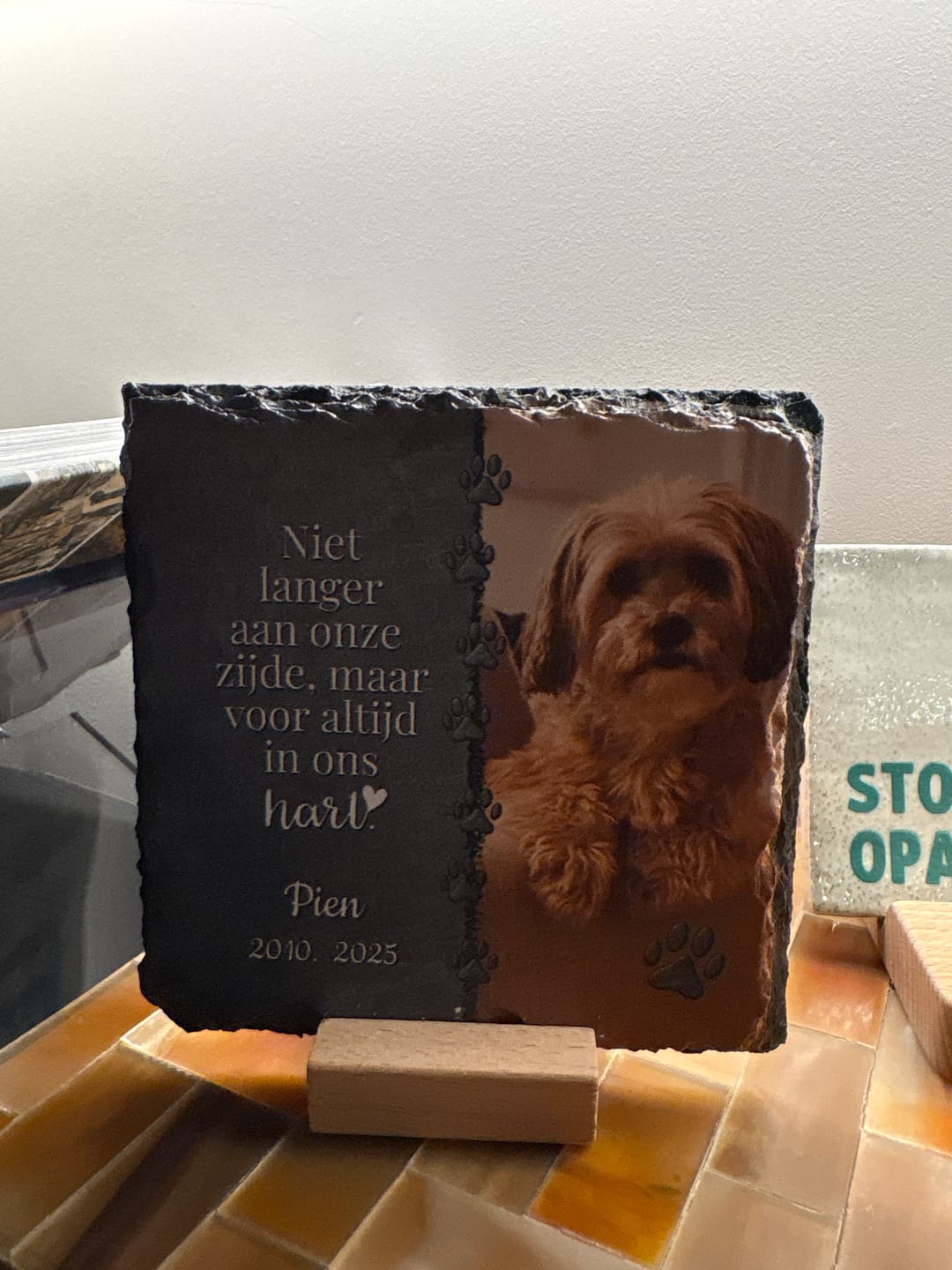 Customer photo review of Voor altijd in het hart - Gepersonaliseerde leisteen