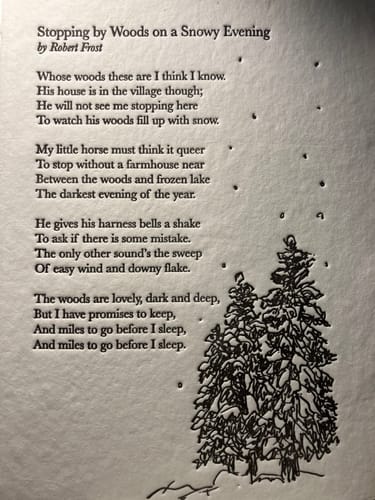 Customer photo review of stopping by woods on a snowy evening robert frost poem art print