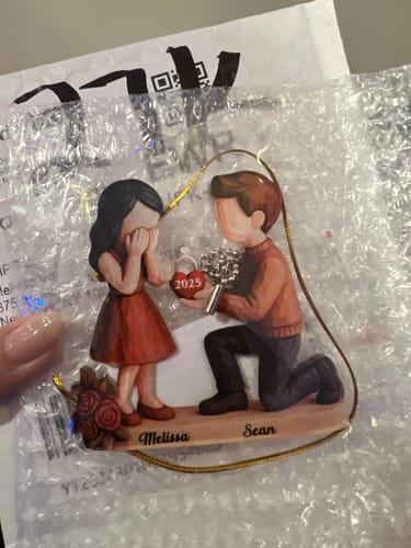 Customer photo review of Couple Marriage Proposal - Personalized Acrylic Ornament - Newly Engaged Gift, "She Said Yes!" Ornament, Just Engaged Gifts for Couples