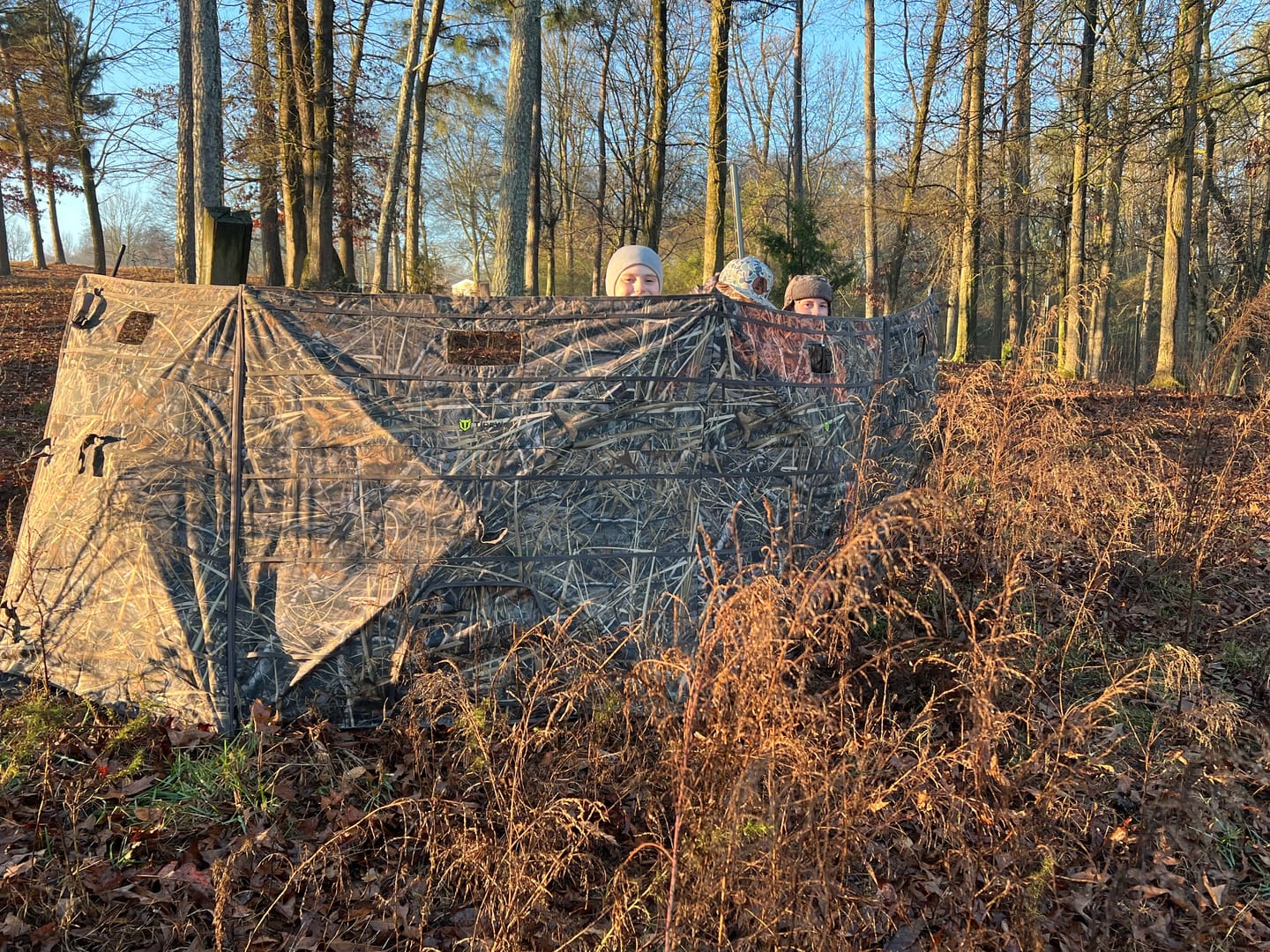 Customer photo review of Modular Panel Hunting Blind | A-Frame Pop Up Duck & Goose Blinds | Portable 3-4 Person Waterfowl Ground Blind Camo