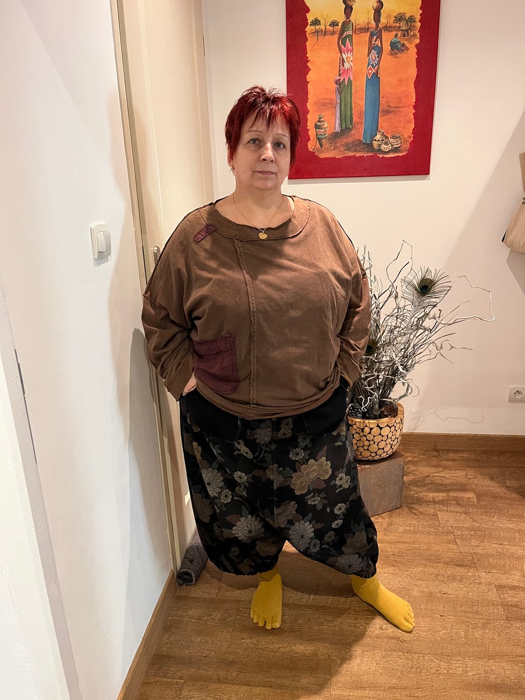 Customer photo review of Women Autumn Retro Flower Denim Harem Jumpsuits
