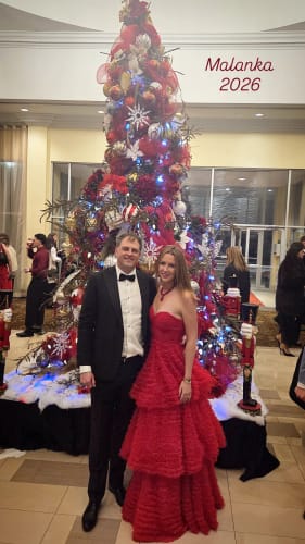 Customer photo review of Godiva Pleated Tulle Tiered Ball Gown by Bariano - RENTAL