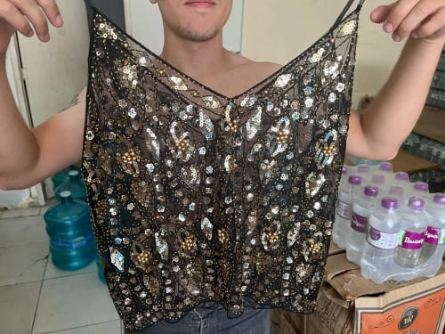 Customer photo review of Women's Hot Sweet Sequin Bead Crop Tops Sexy Sling Slim Fit Short V-neck Straight Tank Top Korean Fashion Y2k Clothing