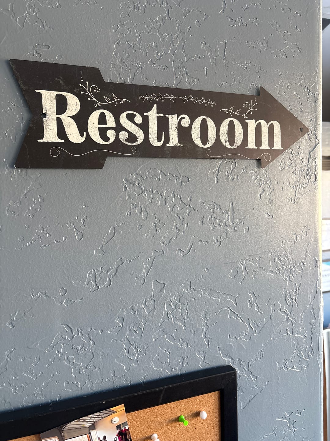 Customer photo review of Restroom Wood - Directional Arrow - Metal Sign