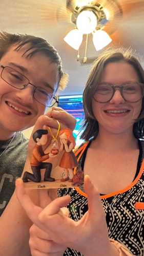 Customer photo review of Couple Marriage Proposal - Personalized Acrylic Ornament - Newly Engaged Gift, "She Said Yes!" Ornament, Just Engaged Gifts for Couples