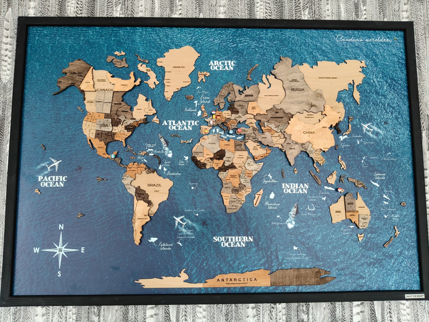 Customer photo review of 3D Wooden Panel World Map Multicolor
