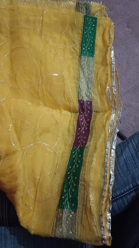 Customer photo review of Radiant Yellow Organza Poshak with Exquisite Lace Detailing(semi stich)
